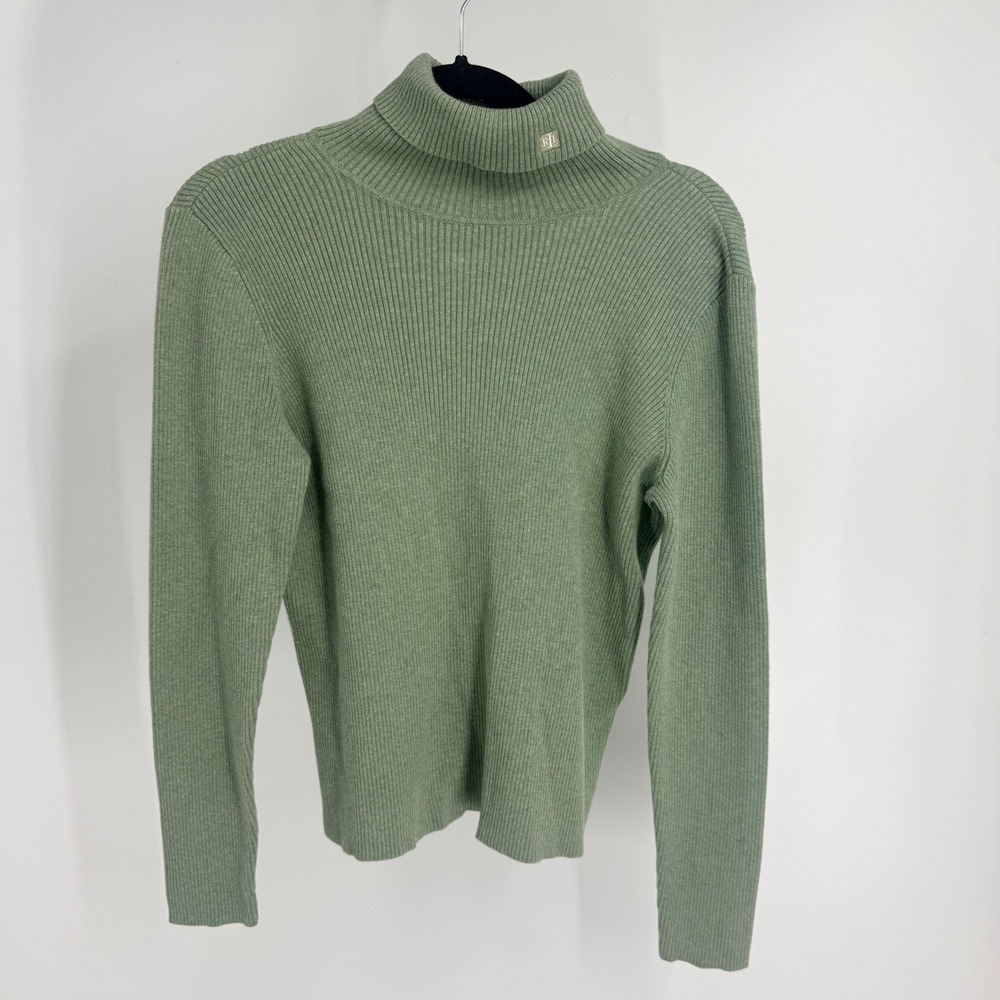 Lauren Ralph Lauren Sage Green Ribbed Cotton Turtleneck Sweater L Thick Heavy